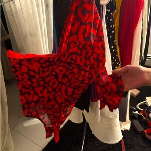 Red Leopard Print Sheer Top
